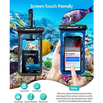 Hiearcool Waterproof Phone Pouch,Universal Waterproof Phone Case Dry Bag Travel Essentials for iPhone, Beach Accessories for Vacation Must Haves - Black&Navy-2 Pack