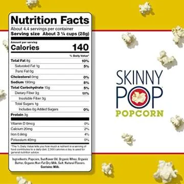 SkinnyPop Butter Popcorn, Gluten Free, Non-GMO, Healthy Popcorn Snacks, Skinny Pop, 4.4oz Grocery Size Bags (12 Count)