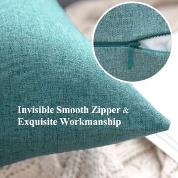 MIULEE Pack of 2 Decorative Outdoor Solid Waterproof Throw Pillow Covers Polyester Linen Garden Farmhouse Cushion Cases for Patio Tent Balcony Couch Sofa 18x18 inch Turquoise
