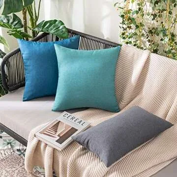 MIULEE Pack of 2 Decorative Outdoor Solid Waterproof Throw Pillow Covers Polyester Linen Garden Farmhouse Cushion Cases for Patio Tent Balcony Couch Sofa 18x18 inch Turquoise