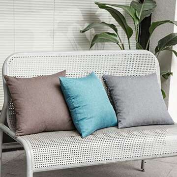 MIULEE Pack of 2 Decorative Outdoor Solid Waterproof Throw Pillow Covers Polyester Linen Garden Farmhouse Cushion Cases for Patio Tent Balcony Couch Sofa 18x18 inch Turquoise