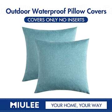 MIULEE Pack of 2 Decorative Outdoor Solid Waterproof Throw Pillow Covers Polyester Linen Garden Farmhouse Cushion Cases for Patio Tent Balcony Couch Sofa 18x18 inch Turquoise
