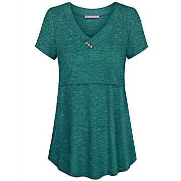 Joymom Nursing,Maternity Cute Solid Color V Neck Short Sleeve Breastfeeding Tops Latched Mama Postpa...