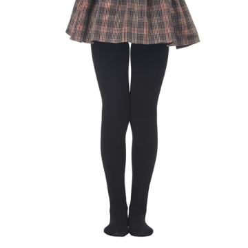 EVERSWE Girls Fleece Lined Dance Tights - Winter Warmth (4-6, Black)