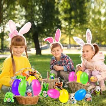 Holydeck 24 Pack Easter Eggs with Plush Toys Assortment Inside Animals Fillers Easter Gifts Stuffed Toy Gifts for Kids Toddlers Easter Basket Stuffers Eggs Fillers Classroom Party Favors