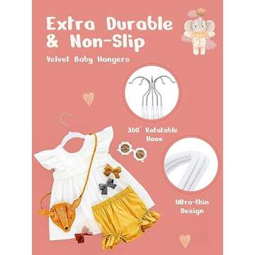 HOUSE DAY Velvet Baby Hangers 50 Pack, Premium Children's Hangers for Baby, Infant & Toddler Clothes, Durable Non Slip Baby Felt Hangers White, 11 Inch Baby Hangers for Closet, Ideal for Everyday Use