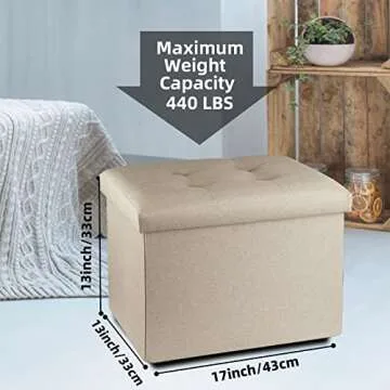 ALASDO Storage Ottoman Footrest Stool Small Ottoman with Storage Foldable Ottoman Foot Rest Footstool Bench for Living Room 17x13x13inches Beige