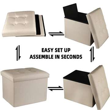 ALASDO Storage Ottoman Footrest Stool Small Ottoman with Storage Foldable Ottoman Foot Rest Footstool Bench for Living Room 17x13x13inches Beige