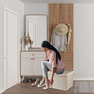 ALASDO Storage Ottoman Footrest Stool Small Ottoman with Storage Foldable Ottoman Foot Rest Footstool Bench for Living Room 17x13x13inches Beige