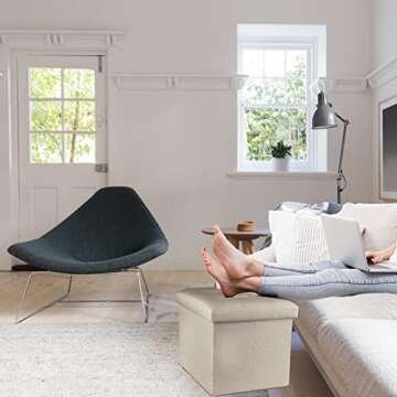 ALASDO Storage Ottoman Footrest Stool Small Ottoman with Storage Foldable Ottoman Foot Rest Footstool Bench for Living Room 17x13x13inches Beige