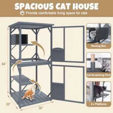 PETVILLE Catio Outdoor Cat House - Large Wooden Cat Enclosure on Wheels with Waterproof Roof