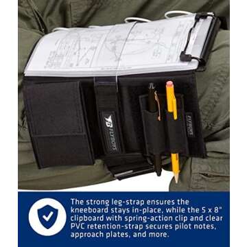 FlyBoys - Reversible Kneeboard - Left and Right-Handed Pilots - Accommodating Design - Clipboard, Tablet & Pen Holder - Hook & Loop Fasteners - Aviation & Flight Gear - Versatile For Checklists & More