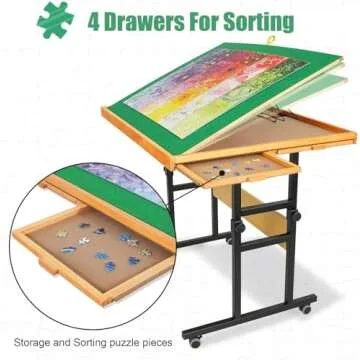ALL4JIG 1500 Piece Jigsaw Puzzle Table with Legs,25"x34"Adjustable Puzzle Tables for Adults, 3-Tilting-Angle Portable Wooden Jigsaw Puzzle Board Portable with 4 Drawers & Cover Birthday Gift for mom