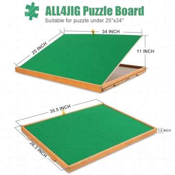 ALL4JIG 1500 Piece Jigsaw Puzzle Table with Legs,25"x34"Adjustable Puzzle Tables for Adults, 3-Tilting-Angle Portable Wooden Jigsaw Puzzle Board Portable with 4 Drawers & Cover Birthday Gift for mom