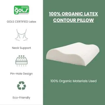 OrganicTextiles Organic Contour Latex Pillow with Organic Cotton Cover (Low-Loft, Firm), GOTS & GOLS Certified, Bed Pillow for Sleeping, Neck Pain Relief, Head Support, for Side Back Sleeper