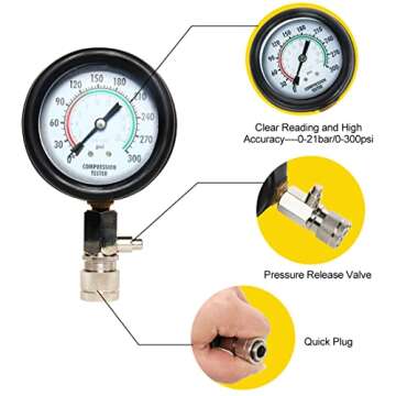 8PCS Professional Tester Test Kit Cylinder Compression Gas Engine Set Automotive Tool Gauge for Car & Truck