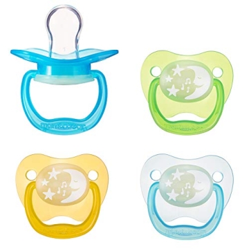 Amazon Mama Bear Glow-in-the-Dark Baby Pacifiers, Stage 1, BPA Free, Assorted Colors, Pack of 4
