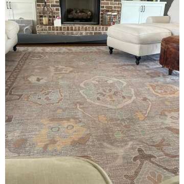 Modern Oushak Rug, Vintage Turkish Brown Beige Oriental Antique Inspired Washable Area Rugs, Luxury ...