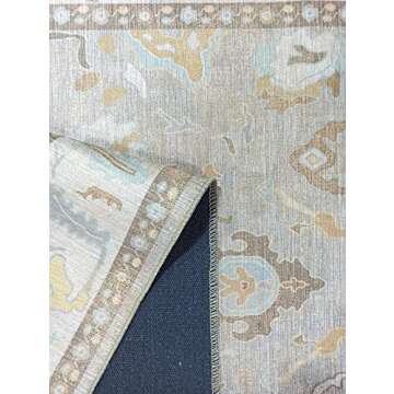 Modern Oushak Rug, Vintage Turkish Brown Beige Oriental Antique Inspired Washable Area Rugs, Luxury Living & Dining Room Lounge Bedroom Nursery 7'5 x 9'9