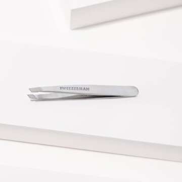 Tweezerman Mini Slant Tweezer - Tweezers for Eyebrows, Travel Tweezers for Eyebrows, Facial Hair, Ingrown Hair (Classic Stainless)