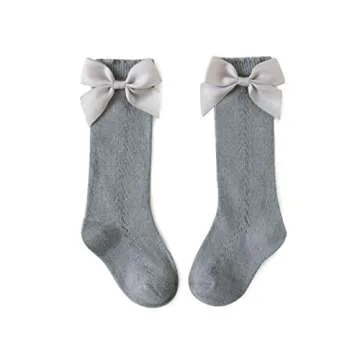 Taous Assam Baby Girls Knee High Socks Toddler Mesh Bowknot Breathable Dress Socks Little Girls Cotton Tube Stockings 5-Packs Bow Size 0-12 Months