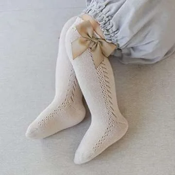 Taous Assam Baby Girls Knee High Socks Toddler Mesh Bowknot Breathable Dress Socks Little Girls Cotton Tube Stockings 5-Packs Bow Size 0-12 Months