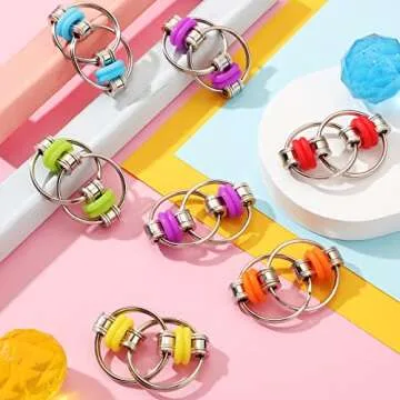 Skylety 10 Pcs Bike Chain Fidget Toy Bulk Chain Key Ring Fidget Flippy Toys for ADHD Stress Relief Finger Toys Flippy Key for Adults and Teens