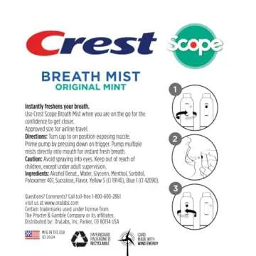 Crest Scope | One 4-Pack of Mint Breath Mist Sprays (4 Total Sprays) - 0.24 Ounce (7mL) - Made in an FDA Audited USA Facility