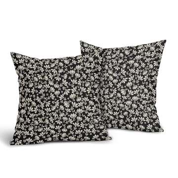 Vintage Floral Pillow Covers 18x18 Set of 2 Black Old White Floral Outdoor Decorative Throw Pillow C...