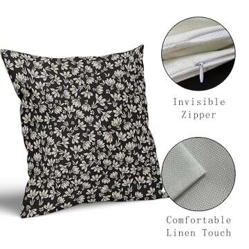 Vintage Floral Pillow Covers 18x18 Set of 2 Black Old White Floral Outdoor Decorative Throw Pillow Covers Farmhouse Rustic Pillowcases Cotton Linen Cushion Covers For Couch Bedroom Sofa Chair Car