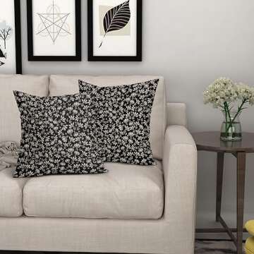 Vintage Floral Pillow Covers 18x18 Set of 2 Black Old White Floral Outdoor Decorative Throw Pillow Covers Farmhouse Rustic Pillowcases Cotton Linen Cushion Covers For Couch Bedroom Sofa Chair Car