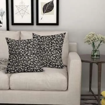 Vintage Floral Pillow Covers 18x18 Set of 2 Black Old White Floral Outdoor Decorative Throw Pillow Covers Farmhouse Rustic Pillowcases Cotton Linen Cushion Covers For Couch Bedroom Sofa Chair Car