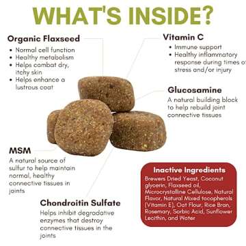 Wholistic Pet Organics Run Free: Dog Hip & Joint Chews - 60 Count - Glucosamine Chondroitin Chews for Dogs - Arthritis Pain Relief Joint Health Supplement - Dog Calming Treat