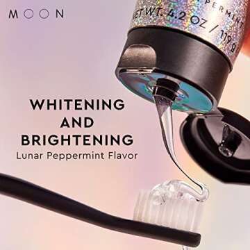 MOON Cosmic Gel Teeth Whitening Toothpaste for Adults & Children - Sparkly, SLS & Fluoride Free Toothpaste with Shiny, Ethically-Sourced Mica - Polish & Protect Teeth - Lunar Peppermint (2 Pack)