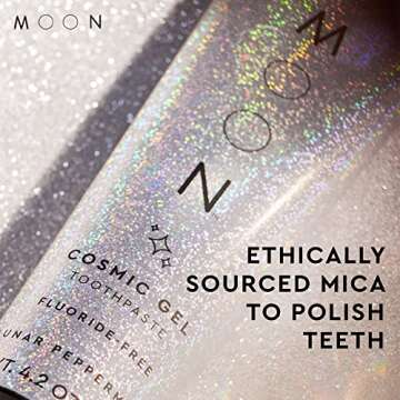 MOON Cosmic Gel Teeth Whitening Toothpaste for Adults & Children - Sparkly, SLS & Fluoride Free Toothpaste with Shiny, Ethically-Sourced Mica - Polish & Protect Teeth - Lunar Peppermint (2 Pack)