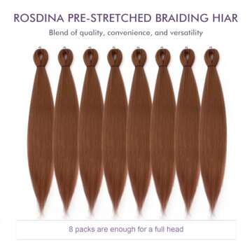 ROSDINA Pre-stretched Braiding Hair - 30 Inch 8 Packs Brown Super Long Braiding Hair For Twist or Box Braids, Yaki Texture Hot Water Setting Synthetic Braiding Hair Extensions (30 Inch, #30-8P)