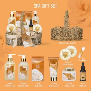 Mothers Day Gifts for Mom - Luxury 10-Piece Honey Almond Bath & Body Gift Set for Women, Spa Gift Ba...