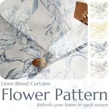 jinchan Floral Curtains 96 Inches Long Blue Flower Linen Farmhouse Curtains for Living Room French Country Vintage Curtains Rod Pocket Curtains Set 2 Panels Blue Flower Printed Curtains