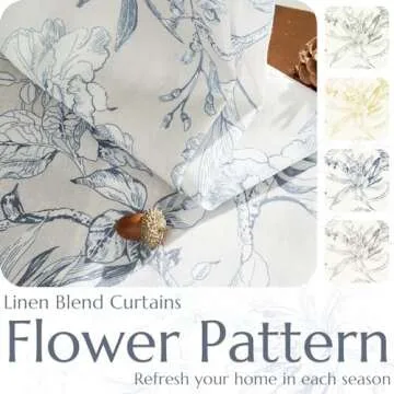 jinchan Floral Curtains 96 Inches Long Blue Flower Linen Farmhouse Curtains for Living Room French Country Vintage Curtains Rod Pocket Curtains Set 2 Panels Blue Flower Printed Curtains