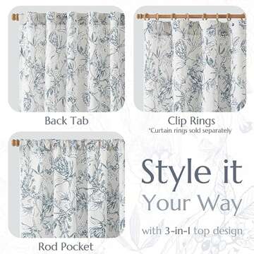 jinchan Floral Curtains 96 Inches Long Blue Flower Linen Farmhouse Curtains for Living Room French Country Vintage Curtains Rod Pocket Curtains Set 2 Panels Blue Flower Printed Curtains