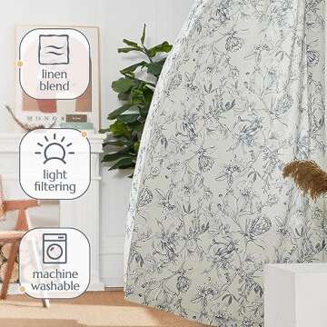 jinchan Floral Curtains 96 Inches Long Blue Flower Linen Farmhouse Curtains for Living Room French Country Vintage Curtains Rod Pocket Curtains Set 2 Panels Blue Flower Printed Curtains