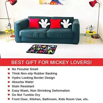 J.Ehonace Mickey Mouse Rugs - Bathroom Rug, Indoor Outdoor Entrance Rug, Kitchen Rug, 18" x 30"