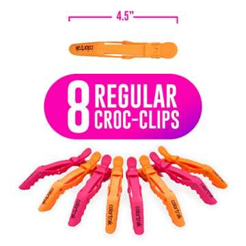 Colortrak Croc Hair Sectioning Clips Bucket (12 Pack), 8 Standard Size, 4 Jumbo Size, Section Large Amounts of Hair while Coloring, Cutting, and Styling, No Slip Rubber Grip, Assorted Colors