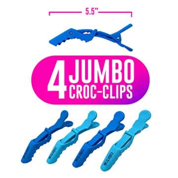 Colortrak Croc Hair Sectioning Clips Bucket (12 Pack), 8 Standard Size, 4 Jumbo Size, Section Large Amounts of Hair while Coloring, Cutting, and Styling, No Slip Rubber Grip, Assorted Colors