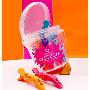 Colortrak Croc Hair Sectioning Clips Bucket (12 Pack), 8 Standard Size, 4 Jumbo Size, Section Large Amounts of Hair while Coloring, Cutting, and Styling, No Slip Rubber Grip, Assorted Colors