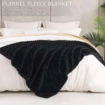Exclusivo Mezcla Extra Large Soft Fleece Throw Blanket, 50x70 Inches Stylish Jacquard Throw Blanket for Couch, Fuzzy Cozy Lightweight for All Season, Black