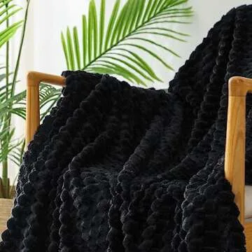 Exclusivo Mezcla Extra Large Soft Fleece Throw Blanket, 50x70 Inches Stylish Jacquard Throw Blanket for Couch, Fuzzy Cozy Lightweight for All Season, Black