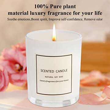 Gifts for Women - Scented Candles 100% Pure Natural Soybean Wax with Plant Essential Oils for Stress Relief Aromatherapy(White)