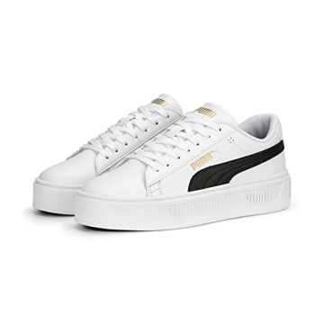 PUMA Womens Smash Platform V3 Sneaker, PUMA Womens White-PUMA Womens Black-PUMA Womens Gold, 8.5