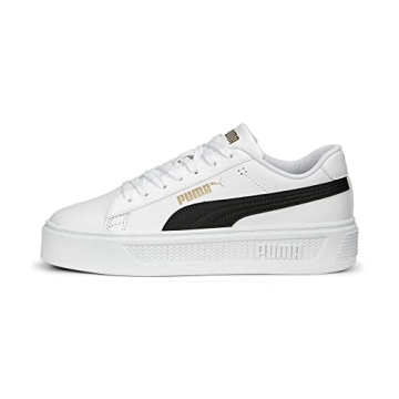 PUMA Womens Smash Platform V3 Sneaker, PUMA Womens White-PUMA Womens Black-PUMA Womens Gold, 8.5